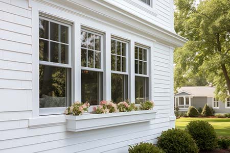 exterior view of white windows